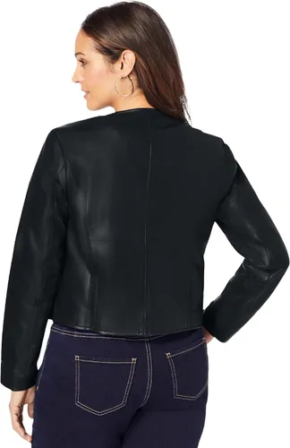 Vista 3 de Jessica London Chaqueta de cuero sin cuello para mujer de talla grande