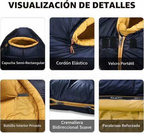 Vista 6 de Down Mummy Sleeping Bag for Adults, Ultralight Backpacking Azul (deepblue)