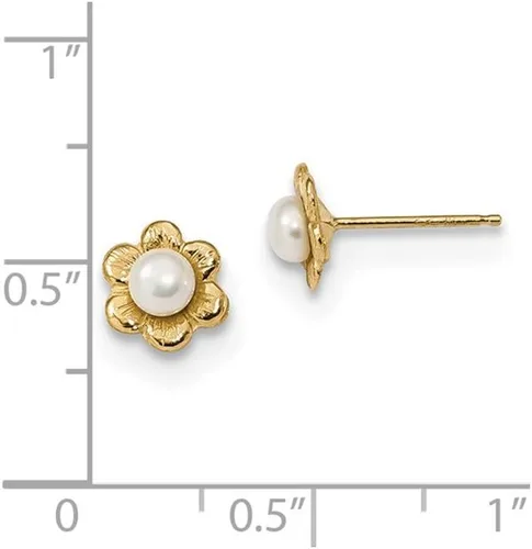 Vista 2 de Pendientes de oro amarillo macizo de 14 quilates, 0.118 0.157in, con botón blanco y perlas cultivadas de agua dulce, 0.276in