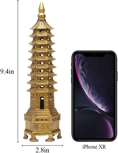 Vista 2 de BRASSTAR Estatua de Feng Shui de latón Wenchang Pagoda Capa 9 Torre 9.4 "Longitud Escultura Oficina Hogar Escritorio Decoración Artefactos Atraer