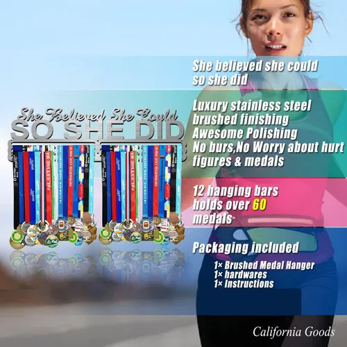 Vista 9 de Ella Creyó Que Podía ASI LO HIZO Soporte de Medallas de Carreras Colgador de Pared, Exhibición de Medallas de Maratón y Corredor, Exhibición