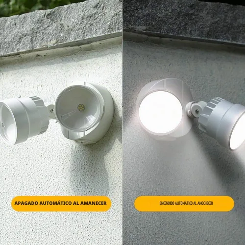 Vista 3 de LUTEC - Reflector de luz de doble cabeza para exteriores, impermeable, luz blanca de pared, de seguridad para patio, jardín Blanco - Del anochecer