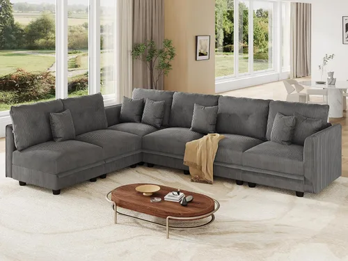 Vista 24 de LLappuil Sofá seccional modular con asientos de almacenamiento, sofá seccional convertible modular en forma de U de pana para sala de estar, sofá