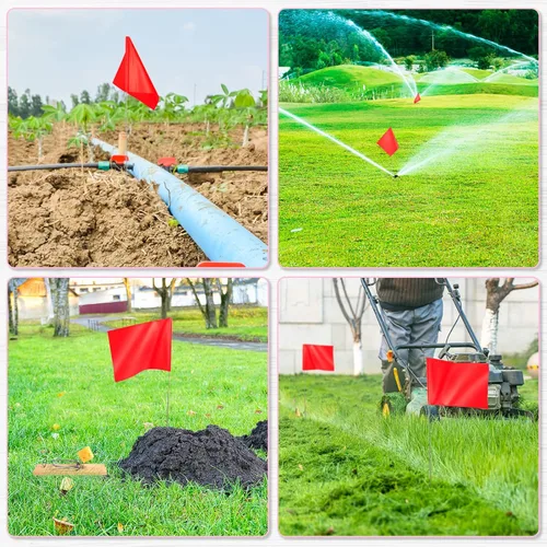 Vista 3 de IKAYAS 4 x 5 pulgadas de PVC rojo estaca pequeña para patio, paquete de 50 banderas de césped y jardín