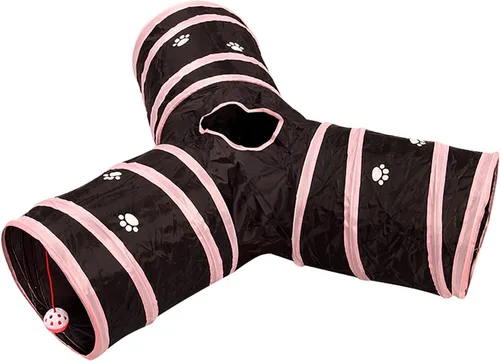 Vista 9 de Túnel de 3 vías para gatos plegable para mascotas, juguete de tubo con arrugas y bolas, juguete para gatos, perros pequeños, gatitos, conejos, CT097