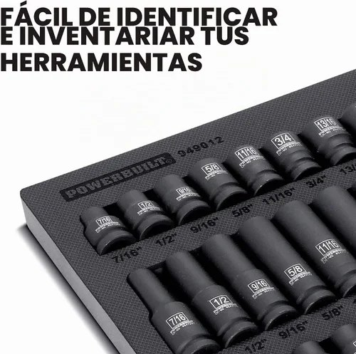 Vista 6 de Powerbuilt Master Juego de llaves de impacto de 63 piezas de 1/2 pulgada, extensiones, llaves de impacto métricas y SAE profundas/estándar, junta