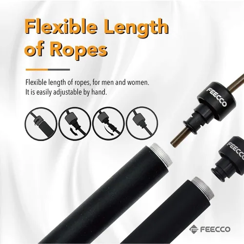 Vista 4 de FEECCO - Cuerda de saltar con peso de 1/2 libra para boxeo, cardio, entrenamiento de crossfit, rango de 8 a 11 pies, cuerda de acero de longitud