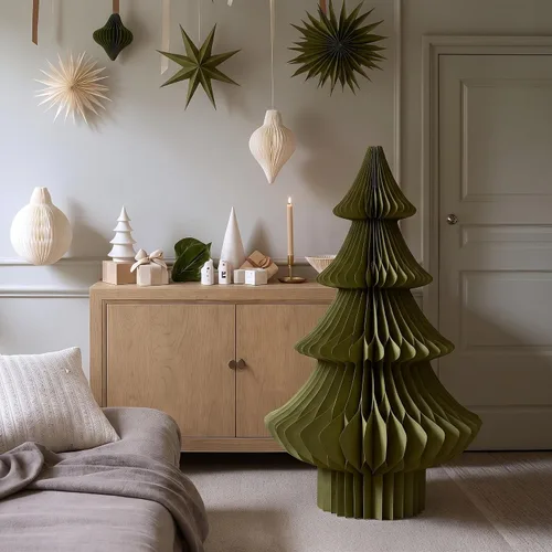 Vista 19 de Spiareal Árbol de Navidad de papel de panal extra grande de 2 pies de color Blanco beige