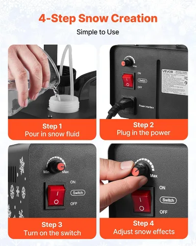 Vista 5 de VEVOR Máquina de nieve, 650 W, máquina de nieve falsa de mano o colgante, máquina de fabricación de nieve con mango portátil, fabricante de copos