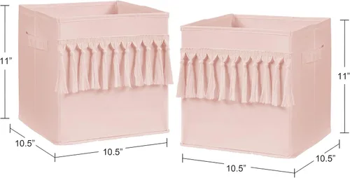 Vista 3 de Sweet Jojo Designs Cajas de almacenamiento plegables de tela estilo bohemio y bohemio, color rosa, para niños, bebés, niños, juego de 2