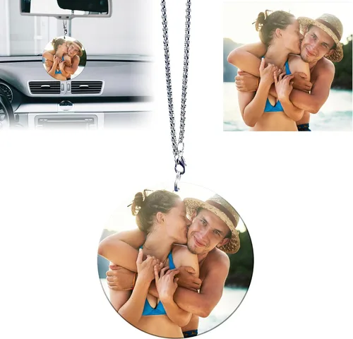 Vista 10 de Ornamento colgante personalizado para espejo retrovisor de coche con foto - Colgante de coche de acrílico personalizado con imagen (Rombo)