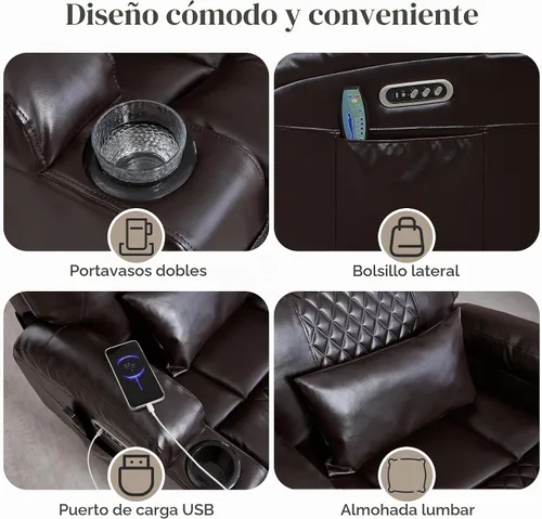 Vista 10 de AHMED Silla reclinable giratoria eléctrica con masaje y calor para adultos Marrón