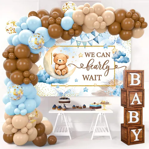 Vista 9 de DataMoon Decoraciones de Baby Shower "We Can Bearly Wait" - Cajas para bebé con letras, Globos Boho, Telón de fondo "We Can Bearly Wait" para Baby