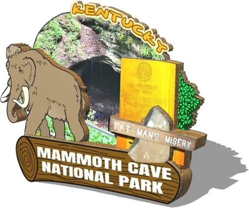 Vista 2 de Imán del parque nacional de la cueva del mamut de los E.E.U.U. Imán de nevera 3D de madera Monumentos de viaje coleccionables, decoración hecha a
