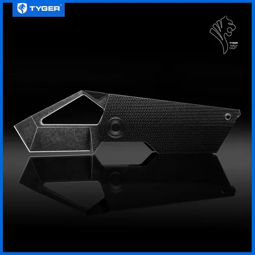 Vista 2 de Tyger K7 EDC Cuchillo de bolsillo plegable Hoja de acero negra lavada a la piedra de 154CM Mango G-10 TG-KF9C2898
