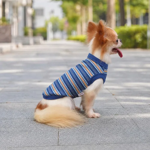 Vista 5 de LOPHIPETS - Camisa de algodón 100% con costillas para perros pequeños, chaleco para cachorros, ropa para perros Chihuahua, camiseta tipo tank - Azul