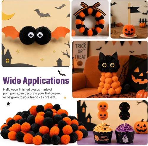 Vista 7 de Veroave Pompones negros, 150 pompones de 1 pulgada para manualidades, bolas de soplo, manualidades y manualidades para decoración de manualidades