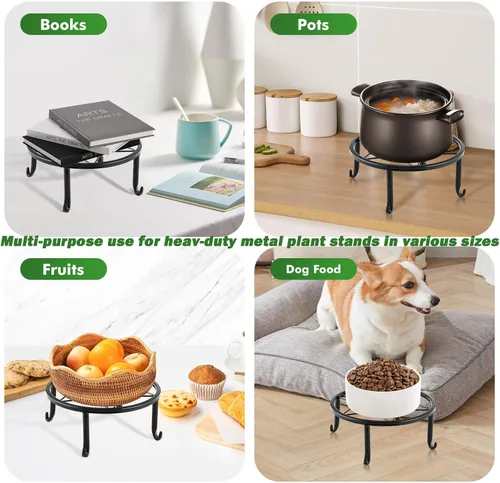 Vista 9 de Paquete de 6 soportes de metal grandes de 9 pulgadas para interiores y exteriores, soporte para plantas en maceta de hierro a prueba de óxido