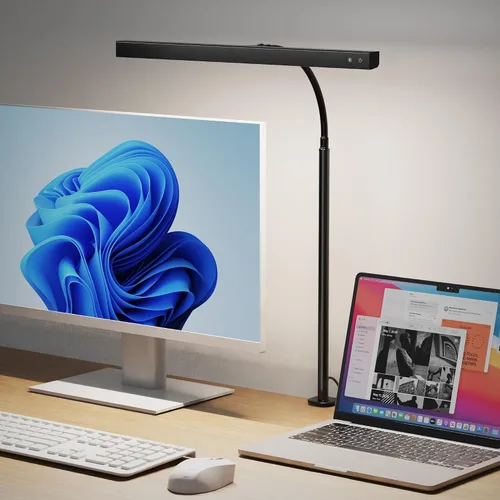 Vista 9 de SUPERDANNY Lámpara de escritorio LED para oficina y hogar, lámpara de escritorio para el cuidado de los ojos con cuello de cisne ajustable, 12W Negro