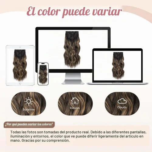 Vista 9 de Fliace Extensiones de cabello sintético con clip, 6 piezas de cabello natural y suave que se mezcla bien, extensiones de cabello ondulado largo