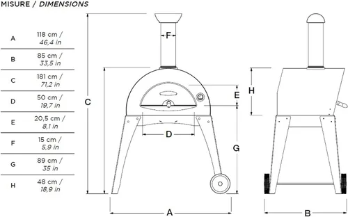 Vista 8 de ALFA Ciao M - Horno de pizza de leña para encimera de 27 pulgadas (FXCM-LGRI-T), gris plateado