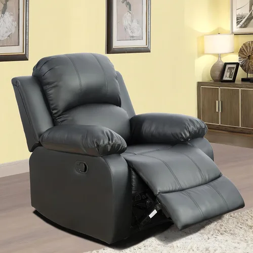 Vista 7 de Sofá reclinable de cuero negro, juego de muebles para sala de estar para el hogar, oficina, sofá reclinable Maunal con panel negro abatible, 1 pieza