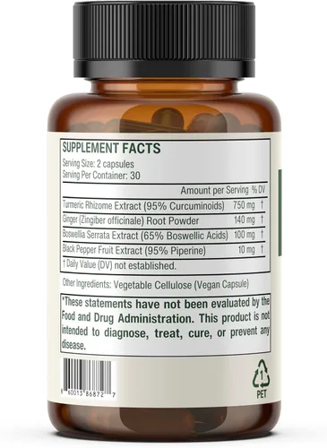 Vista 7 de Sage & Self Cápsulas de curcumina de cúrcuma – 95% extracto de curcumina con jengibre, boswellia y pimienta negra – 1000 mg por porción – Suplemento