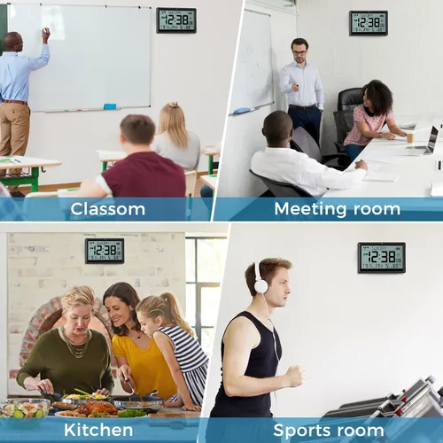Vista 8 de Amgico Reloj de pared digital, reloj atómico de pantalla grande de 10.5", funciona con pilas, ajuste automático de calendario digital