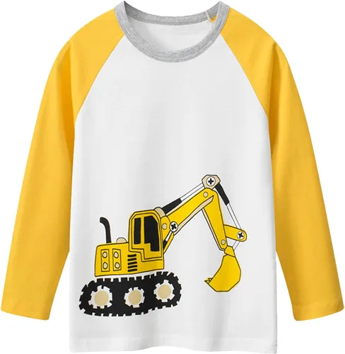 Vista 2 de Frogwill - Remera con diseño de excavadora de manga larga para niños de 2 a 7 años de edad Paquete de 2 Negro