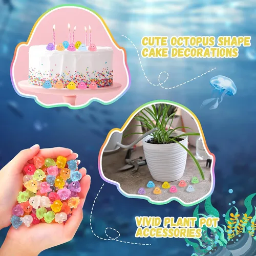 Vista 5 de 120 piezas de mini figuras luminosas de pulpo de resina, pulpo pequeño que brilla en la oscuridad, lindo pulpo en miniatura, adornos para acuario