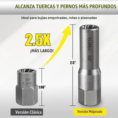 Vista 2 de Topec Juego de Extractor de Pernos Profundos Tipo Espiral de 10 Piezas, Juego de Llaves de Extracción de Bujías, Removedor de Tuercas Peladas
