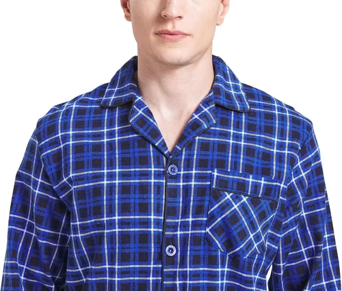 Vista 3 de GLOBAL Conjunto de pijama para hombre 100% franela de algodón ropa de dormir de manga larga superior e inferior