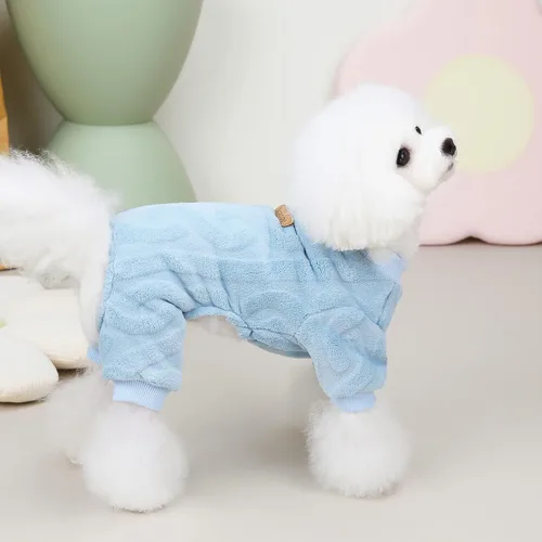 Vista 2 de Izefia Suéter para perro, ropa de forro polar de lana para invierno, sudadera cálida de 4 patas, pijama con estampado torcido, suéter para perro Azul