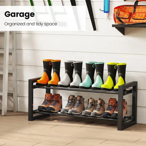 Vista 9 de Homeiju Zapatero expandible, estante de zapatos de metal de 2 niveles, soporte ajustable para zapatos, botas, tacones, organizador de zapatos de pie