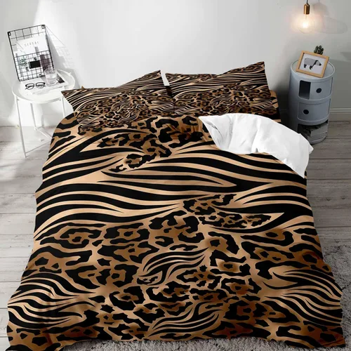 Vista 11 de LUVIVIHOME Funda de edredón de leopardo de lujo, 2 piezas, funda de edredón individual, ropa de cama con estampado de guepardo marrón, funda