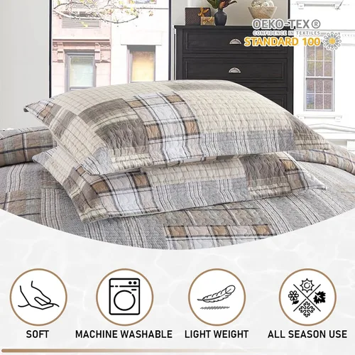 Vista 7 de KALOOLA Colchas de estilo granja tamaño Queen, 100% algodón, colcha acolchada ligera con 2 fundas de almohada, juego de ropa de cama estampada