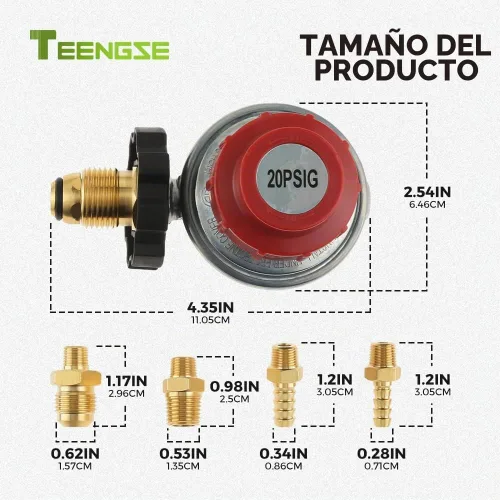 Vista 2 de Regulador de propano POL de alta presión ajustable de 0-20PSI con 4