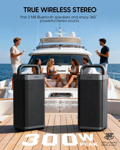 Vista 6 de COMISO Altavoz Bluetooth portátil con graves profundos, 150W de potencia máxima, altavoz impermeable IPX6 para exteriores con 12 horas