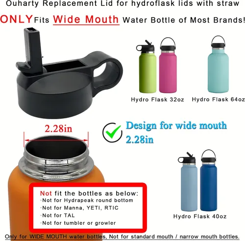 Vista 2 de Tapa de popote de repuesto para botella de agua de boca ancha Hydroflask, tapas superiores con popote para accesorios Hydro Flask, tapa de popote