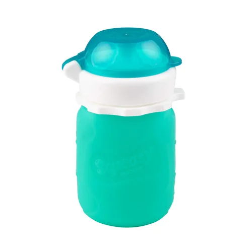 Vista 3 de Aqua 3.5 oz Squeasy Snacker - Bolsa de comida reutilizable de silicona a prueba de derrames - para alimentos blandos y líquidos - Agua, salsa
