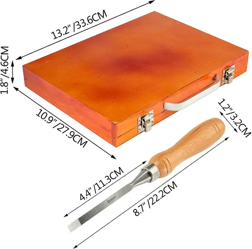Vista 2 de VEVOR Juego de cinceles de madera, 12 piezas, cincel de mano tallado de 3-3/4 pulgadas de longitud de hoja con mango de eucalipto rojo, caja