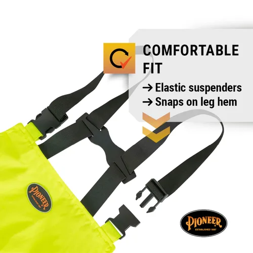 Vista 8 de Pioneer Equipo de lluvia de alta visibilidad Chaqueta de seguridad y pantalones con peto – Alta visibilidad, impermeable, traje de trabajo de PVC