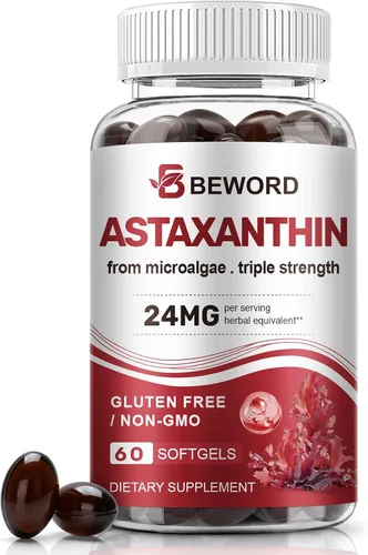 Vista 7 de BEWORD Astaxantina 12 mg con aceite MCT, 60/120 cápsulas blandas, suministro para 2 meses Suplementos antioxidantes premium Microalgas