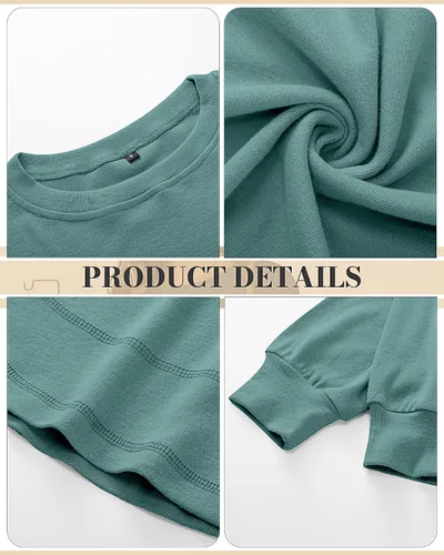 Vista 5 de Riyiper Paquete de 2 sudaderas de cuello redondo para mujer, camisas casuales de manga larga, ajuste holgado, suaves, camisetas básicas lisas