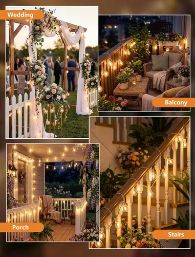 Vista 6 de Guirnalda de luces LED para exteriores, G40, de 25 pies, impermeable, con 27 bombillas inastillables, luces colgantes de decoración de Navidad al