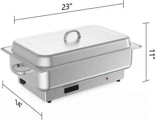 Vista 2 de Juego de bufé eléctrico de 9 cuartos de galón de acero inoxidable, calentador de alimentos comercial con pantalla de control de temperatura