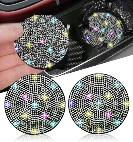Vista 27 de NBTEPEM 2 posavasos de auto con diamantes de imitación, 2.75 pulgadas, antideslizantes, a prueba de golpes, universal, a la moda, para auto