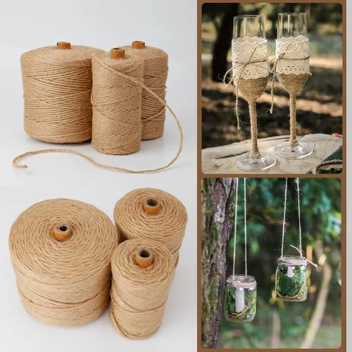 Vista 4 de Cuerda de yute natural de 0.118 pulgadas, cuerda de cáñamo de 500 pies resistente para jardinería, manualidades, obras de arte, soporte de plantas