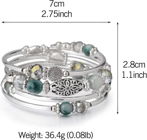 Vista 6 de Pulseras apilables con cuentas para mujer, pulsera de plata bohemia envuelta en capas, regalos de joyería de moda para ella, Ágata