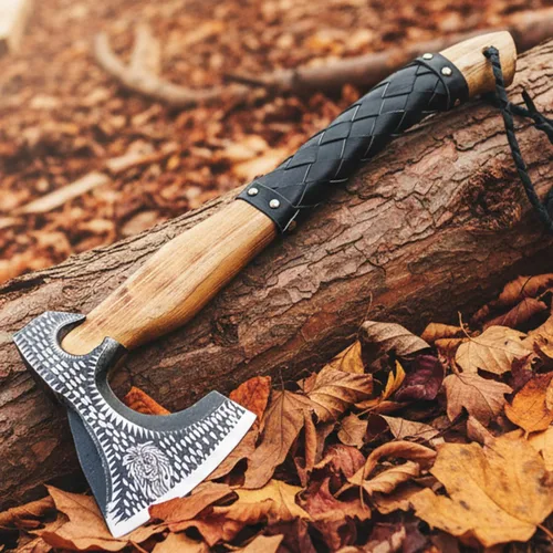 Vista 11 de Hacha de división camping cortar hacha vikingo Tomahawk batalla caza al aire libre mango de madera maciza 9971